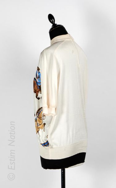 HERMES Paris Vintage PULL OVER à petites manches en jersey de soie ivoire et twill...