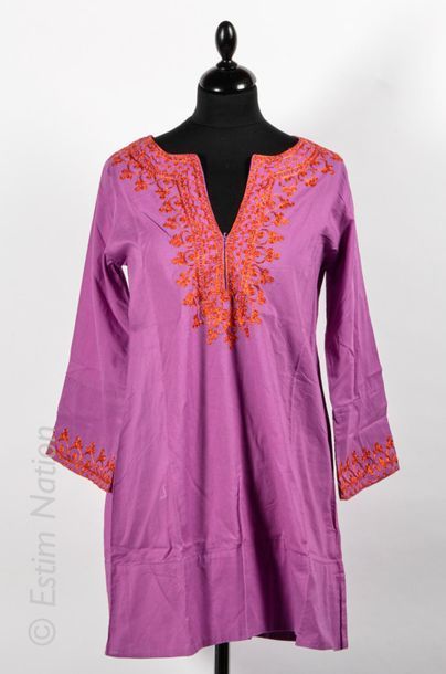 FRAGONARD SHIRT in purple cotton, orange embroidery. One size fits all. New (never...