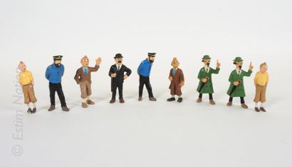 Hergé - Tintin Collection de neuf figurines représentant les personnages de la bande-dessinée...