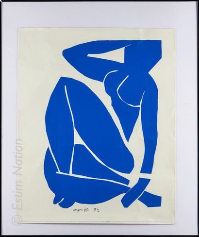 HENRI MATISSE (D'APRÈS) "Nu Bleu III"
Affiche imprimée en sérigraphie sur vélin d'Arches....