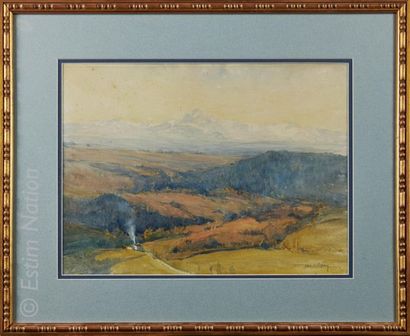 Jean D'ESPOUY (1854-1929) "Paysage, probablement du Gers"
Dessin à l'aquarelle, ...