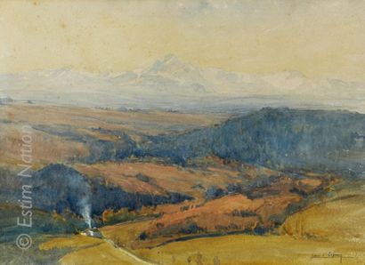 Jean D'ESPOUY (1854-1929) "Paysage, probablement du Gers"
Dessin à l'aquarelle, ...