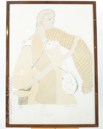 Hélène GIROD DE L'AIN (d'après) (1926-1989) "Le bal, écharpe à carreaux" 
Lithographie...