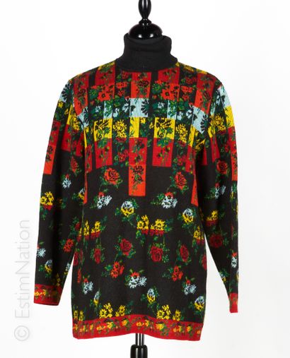 KENZO JEANS, KENZO JUNGLE TUNIQUE en tricot de lainage façonné de fleurs stylisés...