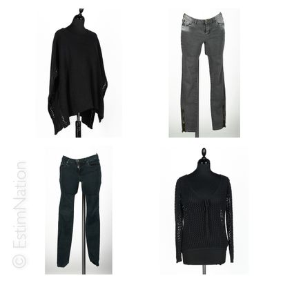 BELAIR CAPE oversize en tricot d'acrylique, laine et mohair noir agrémenté d'une...