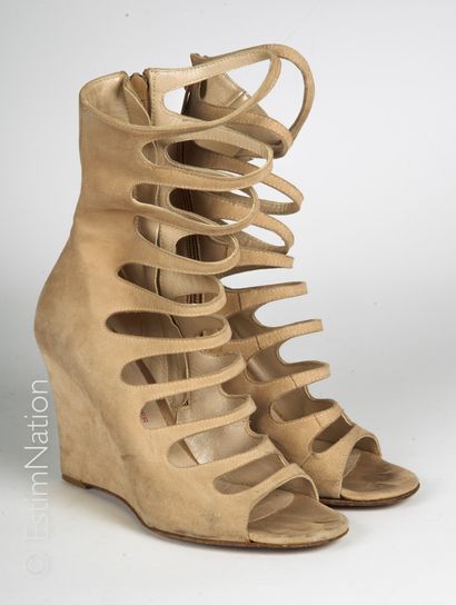 PAUL & JOE SISTER Pair of wedge boots with sand suede straps (P 36) (wear patina)...