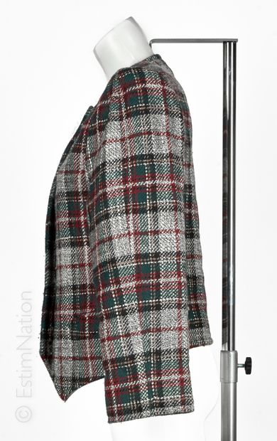 Yves SAINT LAURENT Variation JACKET in thick tartan wool, round neckline, single-breasted...