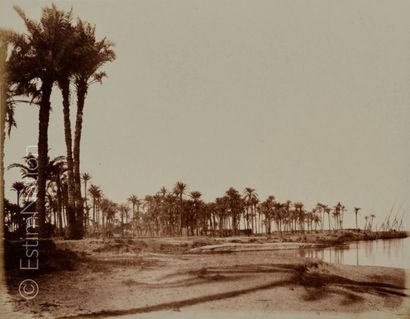 Félix TEYNARD (Français, 1817-1892) El Nâcérah - Dattiers, rives du Nil et barques,...