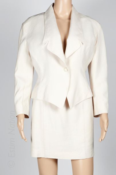 THIERRY MUGLER COUTURE VINTAGE SIZE in viscose and ecru mixed linen, jacket with...