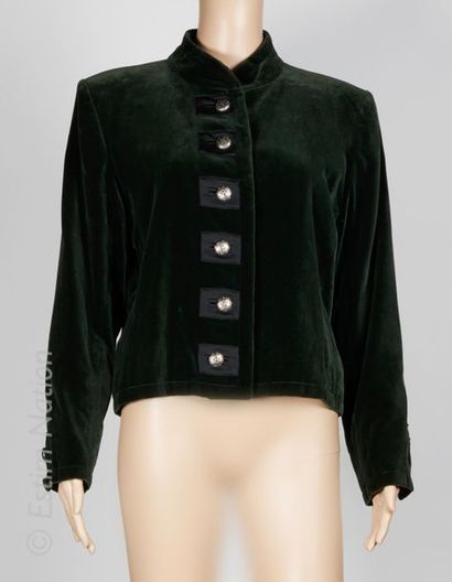 YVES SAINT LAURENT RIVE GAUCHE CIRCA 1990/95 Officer-inspired jacket in bottle-green...