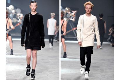 RICK OWENS X ADIDAS (PRINTEMPS ETE 2014) 
PAIR OF SNEACKERS in beige and black suede,...