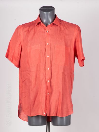 LORENZINI FIVE SHIRTS in pink, coral, navy linen (T 4, T 2) (Without guarantee of...