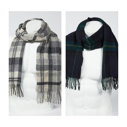 HOGARTH, ANONYME VINTAGE TWO fringed scarves in Scottish Cashmere: the first one...