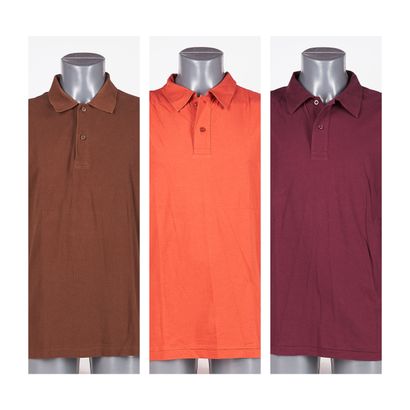 BRUCE FIELD COLLECTION TROIS POLOS en coton dont un nid d'abeille brique, bordeaux...