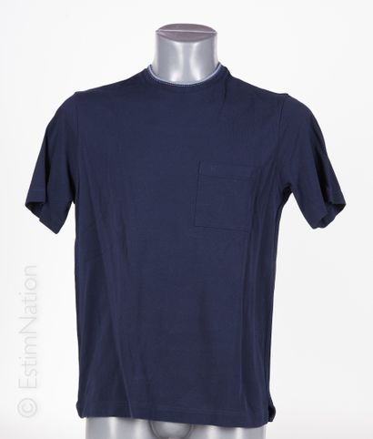 HERMES POLO en nid d'abeille bleu, col gansé rouge (T M), TEE SHIRT en nid d'abeille...