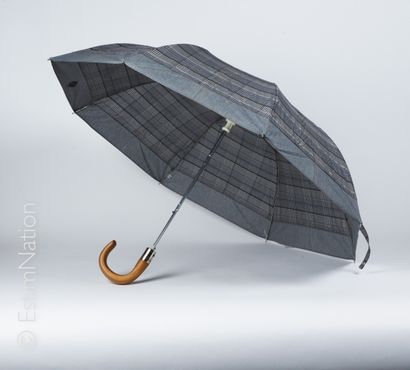 CHRISTIAN DIOR PARAPLUIES SMALL UMBRELLA in grey mottled nylon with Prince of Wales...