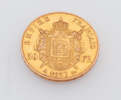 50 Francs or Napoleon III Barehead Gold 50 Francs Coin, 1857. 

Gross weight: 16.07...