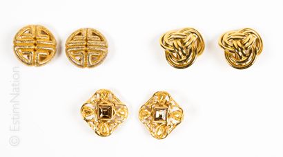 GIVENCHY, BALENCIAGA, ANONYME VINTAGE THREE PAIRS OF CLIPS in gilded metal, one of...