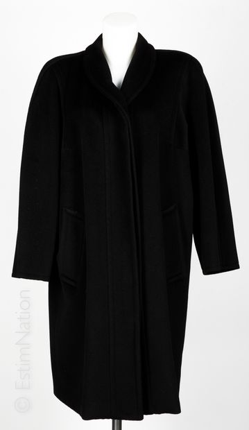Max MARA MANTEAU en laine et cachemire noir, col châle, deux poches (T 40)