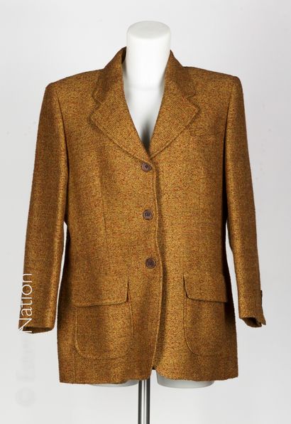 BURBERRYS' JACKET in mottled mixed wool tweed in autumnal tones, shimmering lining...