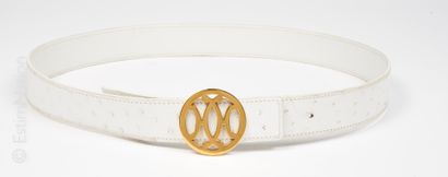 HERMES (2000) BELT in white glossy ostrich, gold-plated metal buckle (total length:...