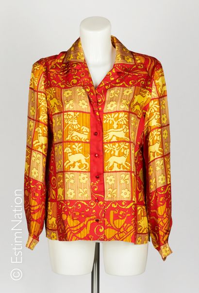 HERMES Paris Shirt in printed silk twill with medieval animal coat of arms in tapestry...