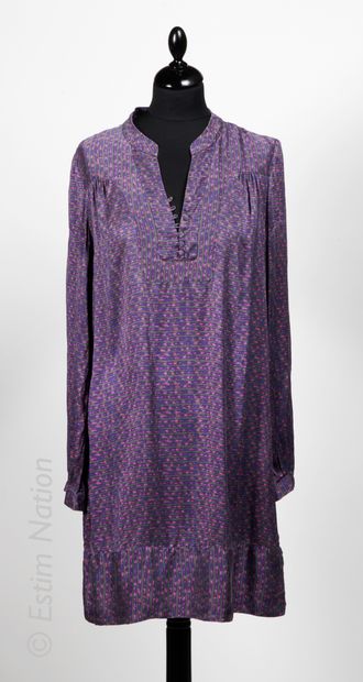 SUD EXPRESS, BODEN, ANONYME DRESS in silk printed with a purple, pink and grey geometric...