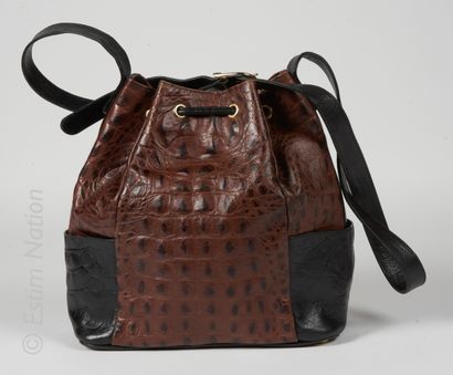 RODO SAC seau en cuir imprimé façon caïman noir et chocolat, liens coulissants agrémentés...