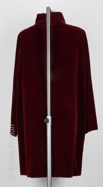 KENZO Reversible coat in burgundy cotton velvet on one side, shimmering polyester...