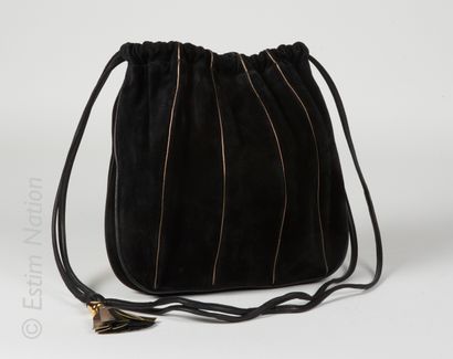 ANONYME Vintage Purse in black skin with copper leather bandage to be slid by links...