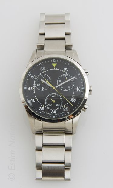 CALVIN KLEIN Metal chronograph sports watch with round case, smooth bezel, black...