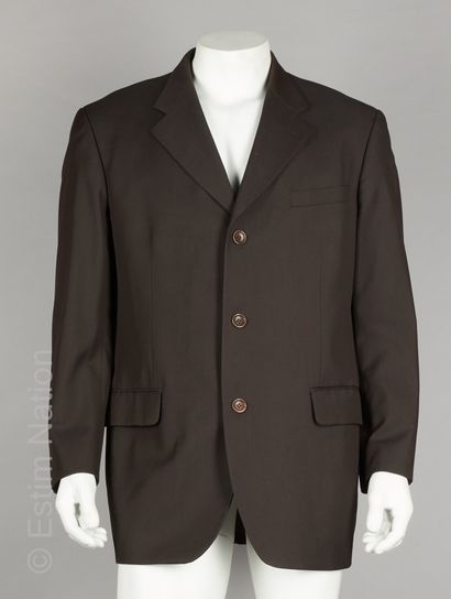 KENZO Homme COSTUME en laine marron, veste à trois poches, pantalon droit (T 56)...