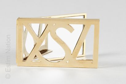Yves Saint LAURENT Miroir de sac rectangulaire double face en métal doré un côté...