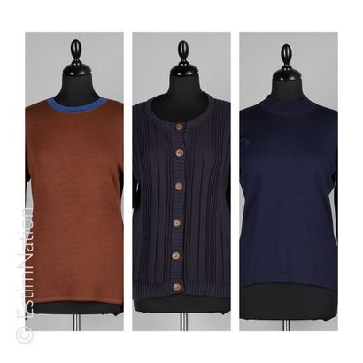 COUTURE GIVENCHY, ANONYME, ESSENTIEL PULL OVER en laine marron gansé bleu (env T...