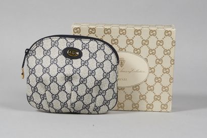 GUCCI ACCESSORY COLLECTION VINTAGE POCHETTE en cuir et toile GG bleu et blanc, intérieur...