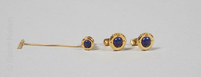 VALENTINO Gilded metal and blue cabochons set including a pair of cufflinks and a...