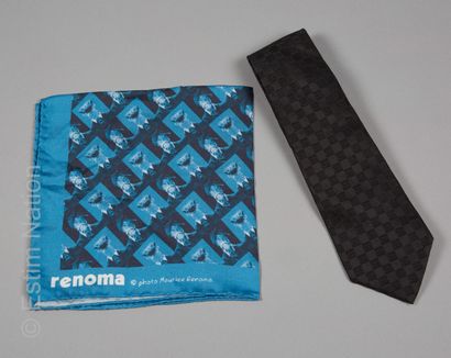 DIOR, RENOMA CRAVATE in checkerboard silk with a black logo. A SMALL SQUARE in blue...
