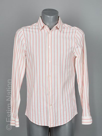 LOUIS VUITTON TWO SHIRTS: the first in white cotton with coral stitching (T M), the...