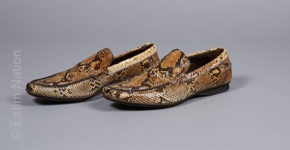 PRADA PAIR OF MOCASSINS in natural python (P 7,5it or P 42) (slight deformation and...