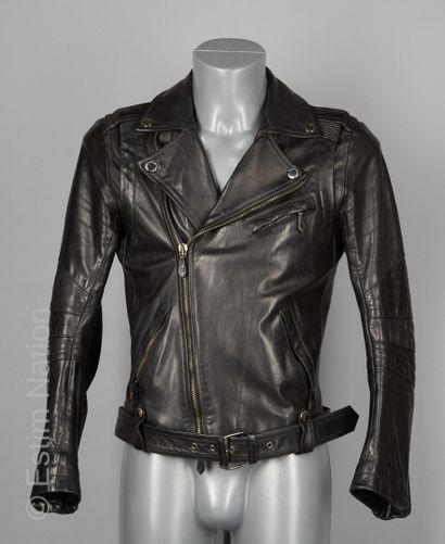 Pierre BALMAIN Black leather PERFECTO, multi-pocket, silk lining with floral print,...