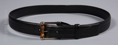 GUCCI Black peccary belt, chrome plated metal buckle and bamboo (T 95) (minor deformations...