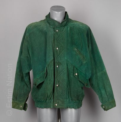 ANONYME Vintage BOMBER in green velvet pork, bat sleeves, multi-pockets (approx....