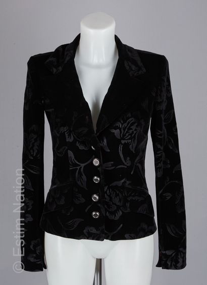 D&G DOLCE & GABBANA VESTE DU SOIR en velours artificiel noir façonné d'un motif floral,...