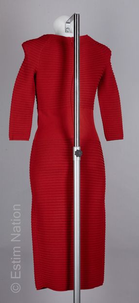 Elie SAAB 
Pencil dress in cherry viscose stretch jersey with overlapping stripes,...