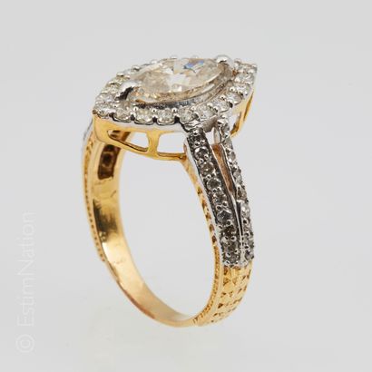 BAGUE DIAMANT MARQUISE Elegant Ring in yellow gold and white gold 14K (585 thousandths)...