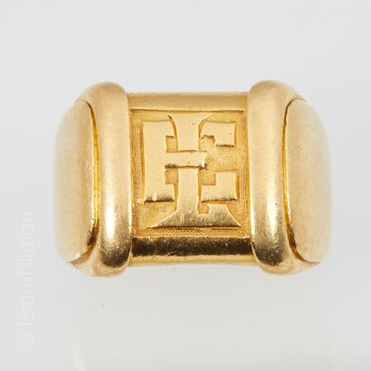 LOT OR Chevalière in 18K (750/°°) yellow gold marked with the initials EL. 

Gross...