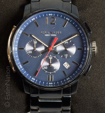 COACH NEW YORK 
Bracelet montre chronomètre en acier bleu boitier rond, fond clipsé,...