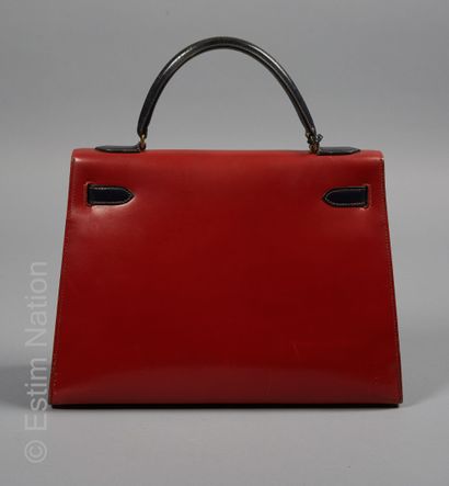 HERMES Paris (1985) BAG "KELLY" 32 cm in tricolor box, burgundy, red and navy, two...