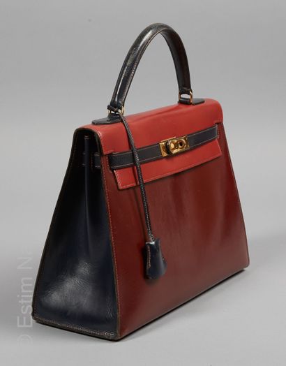 HERMES Paris (1985) BAG "KELLY" 32 cm in tricolor box, burgundy, red and navy, two...