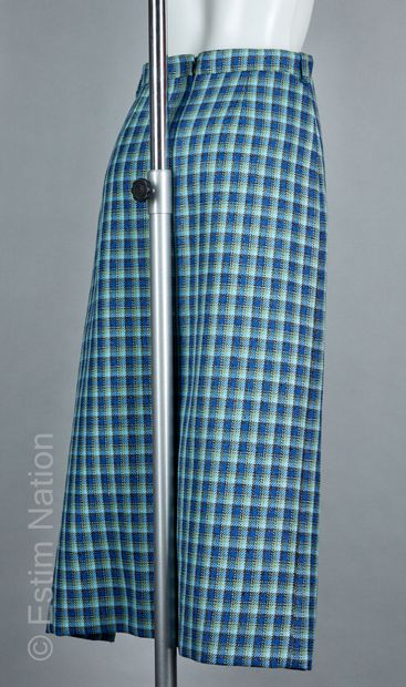 BALENCIAGA (FALL 2019) LONGUE JUPE en lainage tissée à carreaux dans les tons bleu...